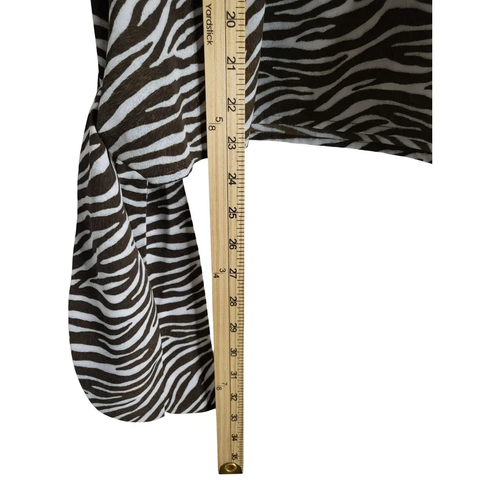 Michael Michael Kors Zebra Print Side Tie Blouse Brown White M Relaxed Luxury